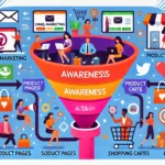 This illustration captures the key stages of the sales funnel with bright colors and a modern design, making it perfect for your engaging content.