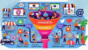 This illustration captures the key stages of the sales funnel with bright colors and a modern design, making it perfect for your engaging content.